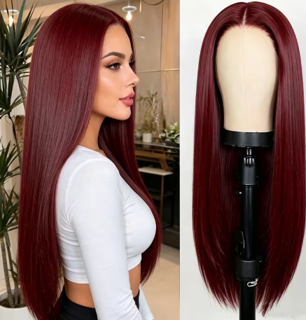 WFA-28-inch Wine Red Long Wig