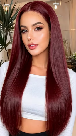 WFA-28-inch Wine Red Long Wig
